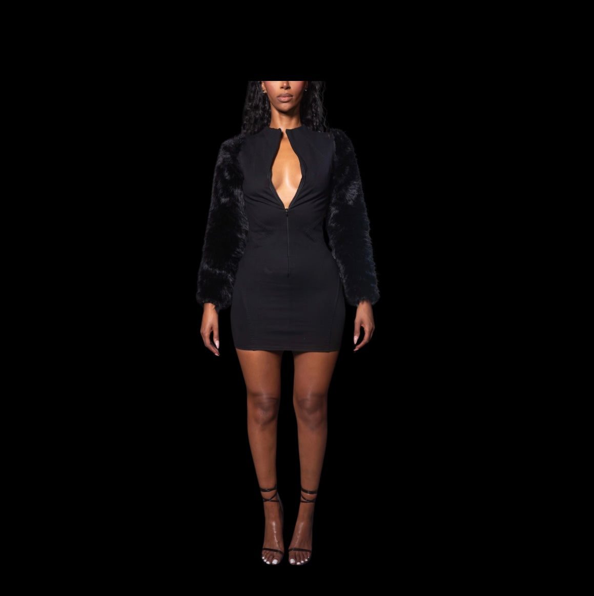 MSCW Fur Sleeve Mini Dress