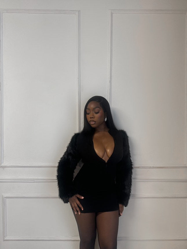 MSCW Fur Sleeve Mini Dress