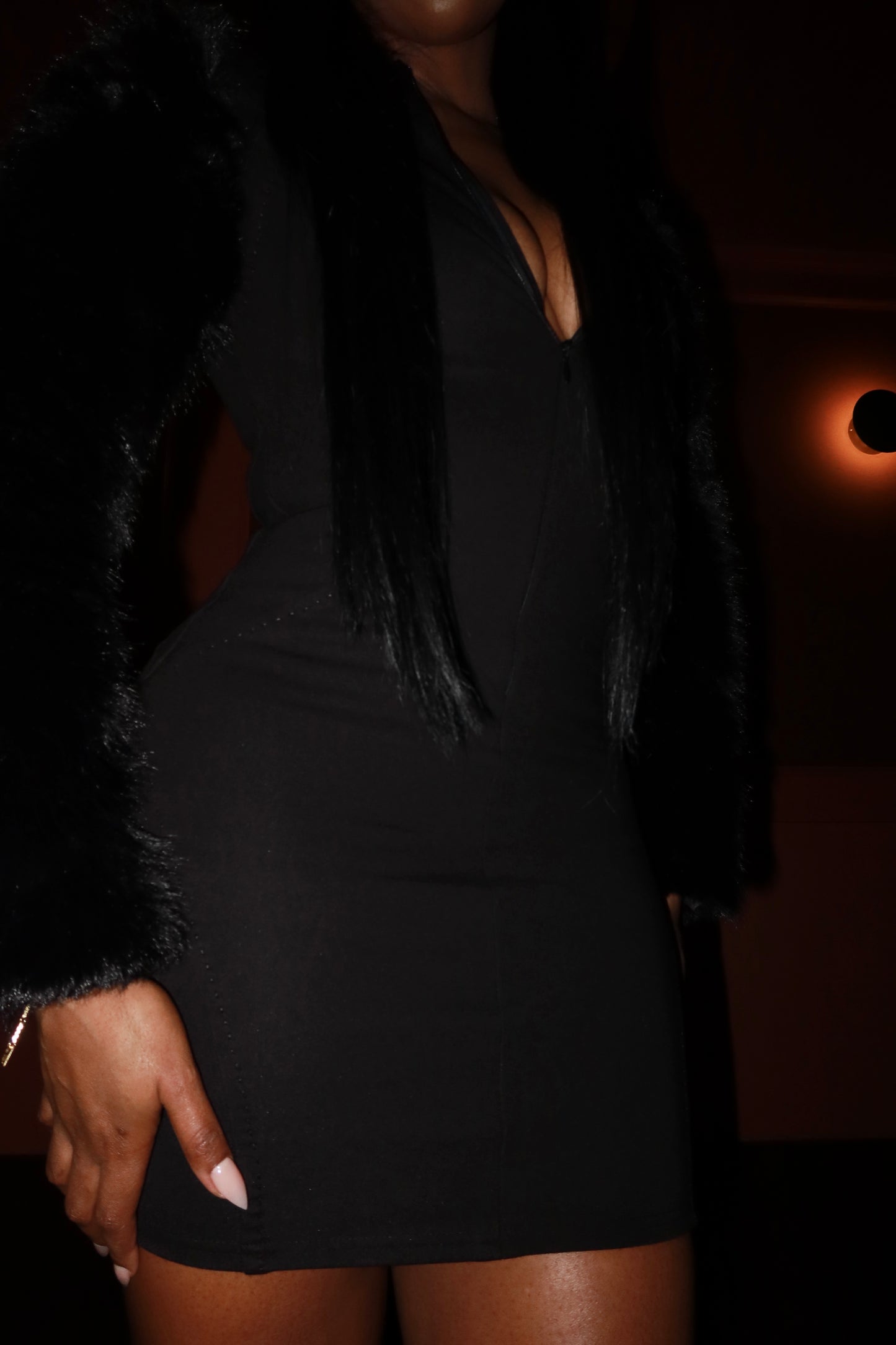 MSCW Fur Sleeve Mini Dress