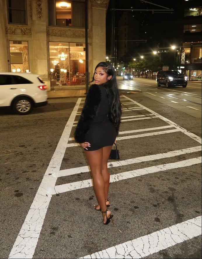 MSCW Fur Sleeve Mini Dress