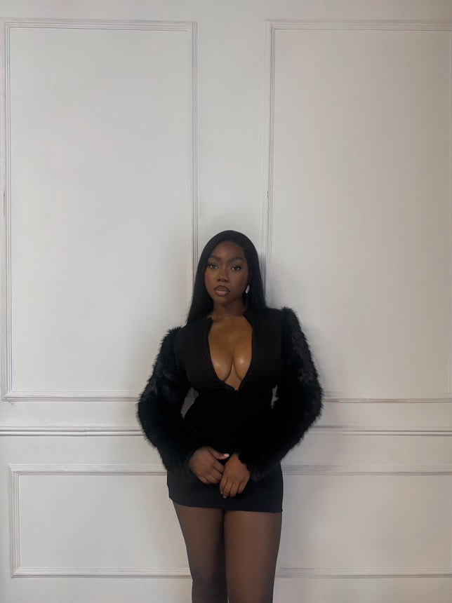 MSCW Fur Sleeve Mini Dress